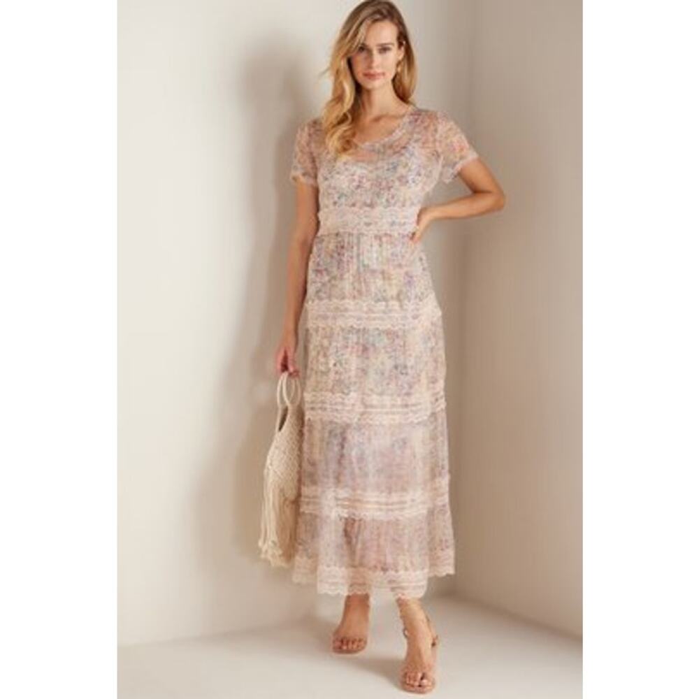 Soft Surroundings Althea Maxi Dress Boho Lace Floral Short Sleeve Women's Size 8 - Picture 15 of 15
